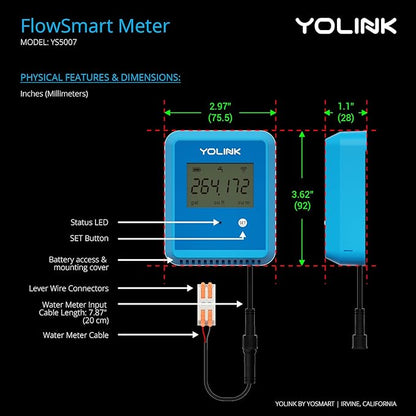 YoLink FlowSmart NSF Water Meter, Smart Water Usage Monitor and Water Leak Detection: 1.5 Inch Advanced Smart Home Water Meter, Hub Included