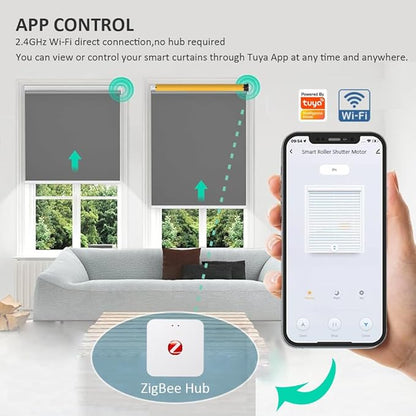 Smart Roller Shades Motor ZigBee 3.0, Motorized Blinds Retrofit Kit, DC24V Electric Tubular Motor Compatible with Alexa & Google Home, Brushless Copper & Quiet (6.0 N.m for Φ50mm (2") Groove Tube)