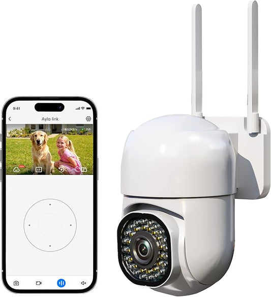 3MP Security Camera Outdoor, 2K HD Cameras for Home Security, Support 2.4GHz WiFi, 360° PTZ Auto Tracking, 2-Way Audio, Motion Detection and Siren, Cloud/SD Storage, Waterproof