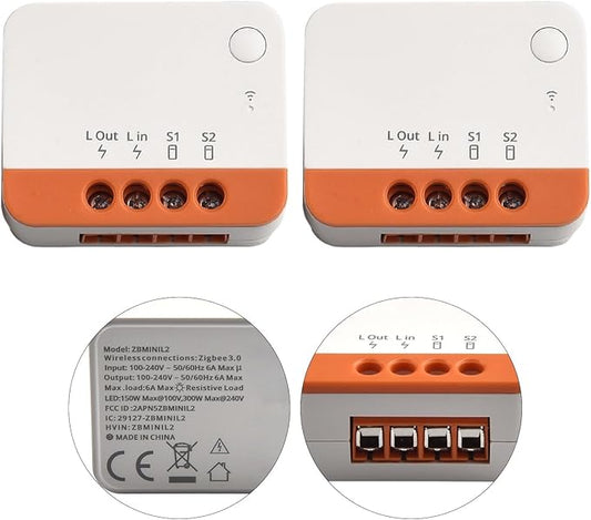 for ZBMINI-L2 for Zigbee 3.0 Smart Switch, Two-Way Relay Module, No Neutral Wire Required, Works with Rocker/Push Button, 100-240V 6A for Home Automation(2PCS)