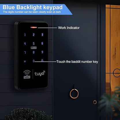 WiFi Tuya Waterproof Access Control System Kit+RFID Keyboard +Power Supply+Door Switch Button+ 10pcs Keyfobs+(Lock)