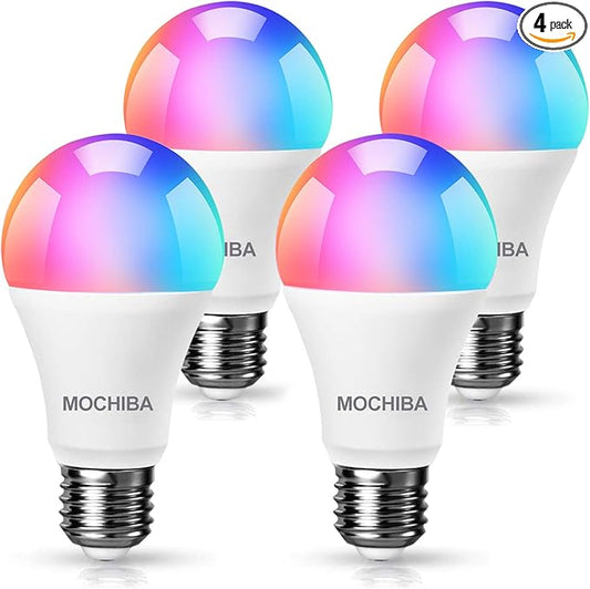 Smart WiFi LED Light Bulbs Compatible with Alexa and Google Home Assistant Music Sync Multi Color Changing Bulb A19 E26 10W 900LM (80W Equivalent) 4-Pack Smart Bulb White