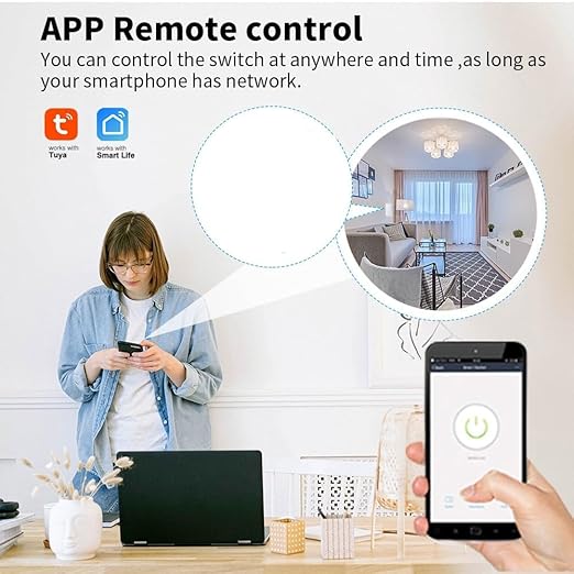 Wifi Smart Wall Switch Press Key Compatible Compatible with Alexa,Google Assistant,No Neutral line Needed and Neutral line Needed Dual Mode,EU,10A (1 Key)