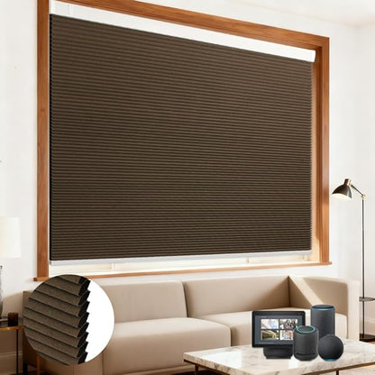 Motorized Cellular Shades with Remote Blackout Honeycomb Smart Blinds Options for Indoor Windows, Remote/Alexa/Matter Compatible, Easy DIY Installation (Brown)