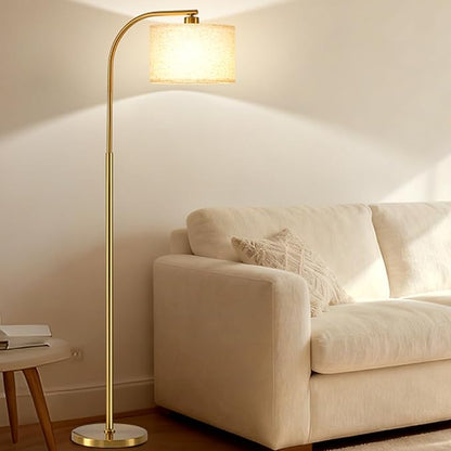 Gold Floor Lamp for Living Room,65'' Modern Standing Lamps with LED Bulb,Elegant Floor Light with Fabric Shade,Tall Lamp for Bedroom Office Study Room Corner Dining Room（Remote not Include）