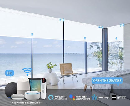 Bringnox Motorized Blinds with Remote,100% Blackout Smart Roller Blinds Compatible with Apple Homekit Google Home and Alexa Via HUB,and Customized (Vinyl White-12)