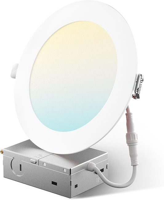 Amico 1 Pack 6 Inch Fire Rated LED Recessed Light with Junction Box, 2 Hour Fire Rating, 5CCT Selectable Ultra-Thin Ceiling Light, 1400LM, Dimmable Canless Wafer Downlight, ETL & FCC, No Tenmat Needed