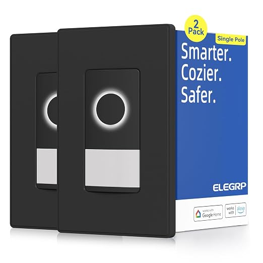 ELEGRP Smart Motion Sensor Switch, 2.4GHz Wi-Fi Single Pole Light Switch Works with Alexa & Google Assistant, APP Remote Control, Neutral Wire Required, UL Certified, No Hub Required (Black, 2 Pack)