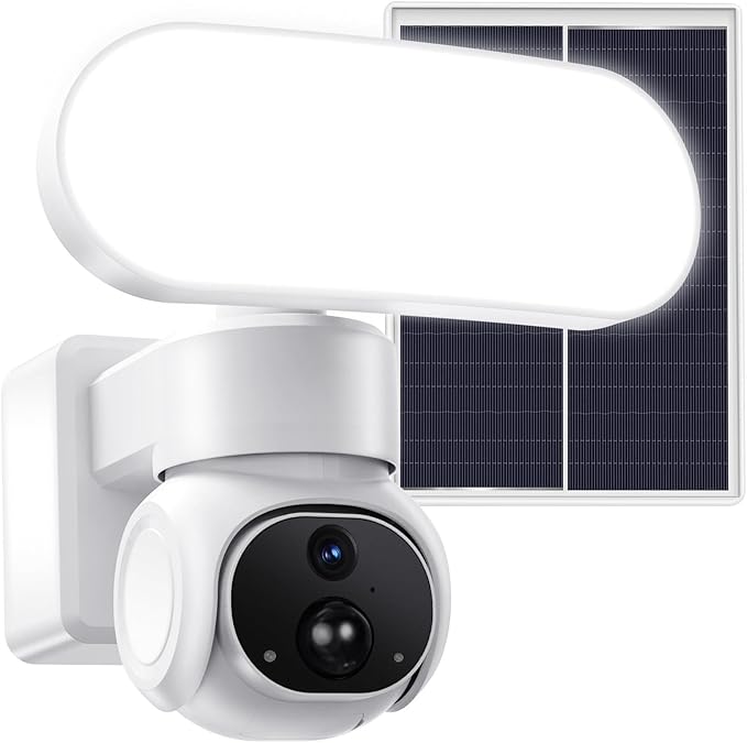 Cadrim 2K Outdoor Wireless Floodlight Security Camera-Solar Powered (64GB Local Storage), 360° Pan/Tilt AI Motion Tracking/ 1500LM Flood Light/ 2K Color Night Vision/ 2.4GHz WiFi
