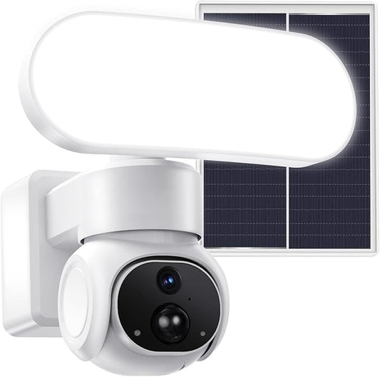 Cadrim 2K Outdoor Wireless Floodlight Security Camera-Solar Powered (64GB Local Storage), 360° Pan/Tilt AI Motion Tracking/ 1500LM Flood Light/ 2K Color Night Vision/ 2.4GHz WiFi