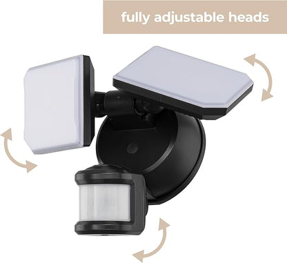 Guardian SMART Flood and Security Wall Light with 2 Lights 2,250 Lumens 20 Watts and Programmable Motion and Photo Sensor in Black, Works with Android or iOS