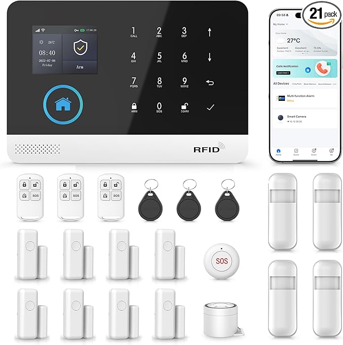 PGST Home Security System - 21-Piece WiFi Wireless Alarm Kit with App Control,Compatible with Alexa No Monthly Fees