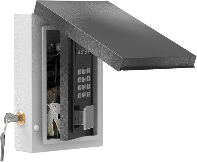 WeHere Key Lock Box Outdoor, Wall Mount Lockbox for Outside, OTP/Fixed Password, APP Bluetooth/Wi-Fi, Spare Key Unlock, Smart Keybox for Home, Realtors, Apartments, Garage, Store, Office