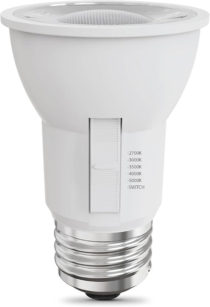 Feit Electric PAR16 LED Light Bulbs, 45W Equivalent, Dimmable, Color Selectable 6-Way, 5CCT, E26 Base, 90 CRI, 375 Lumens, Damp Rated Flood Light Bulb, 22-Year Lifetime, PAR1645DM/6WYCA/2, 2 Pack