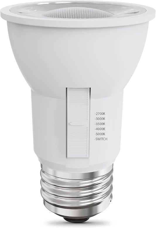 Feit Electric PAR16 LED Light Bulbs, 45W Equivalent, Dimmable, Color Selectable 6-Way, 5CCT, E26 Base, 90 CRI, 375 Lumens, Damp Rated Flood Light Bulb, 22-Year Lifetime, PAR1645DM/6WYCA/2, 2 Pack