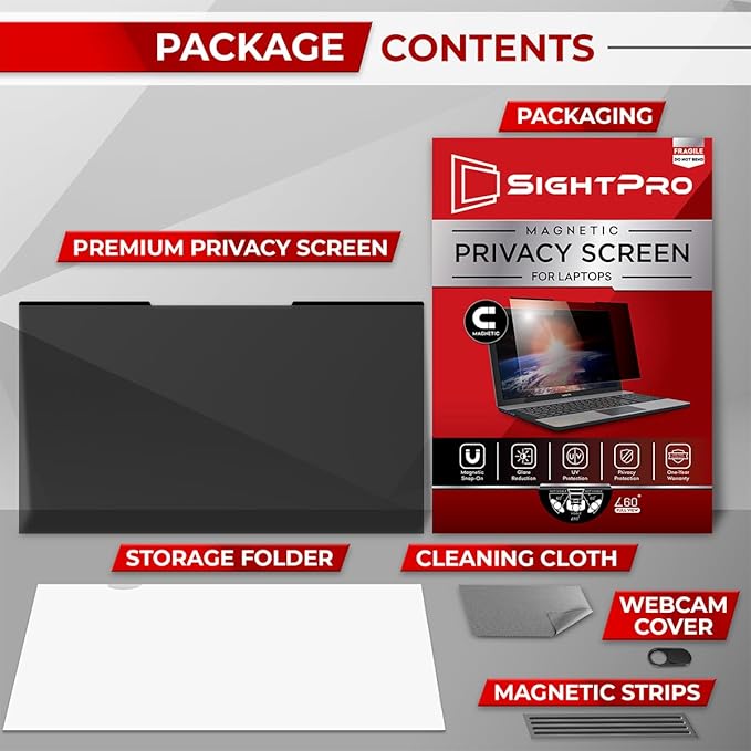 SightPro Magnetic Laptop Privacy Screen 14 Inch 16:10 - Patented Removable Laptop Privacy Filter Shield and Protector