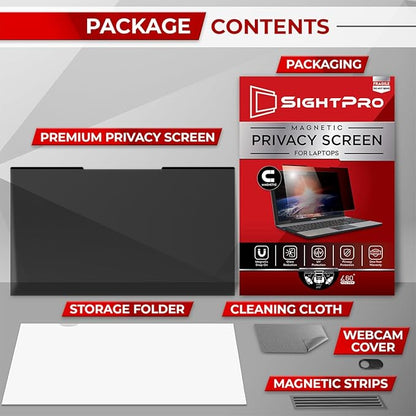 SightPro Magnetic Laptop Privacy Screen 14 Inch 16:10 - Patented Removable Laptop Privacy Filter Shield and Protector