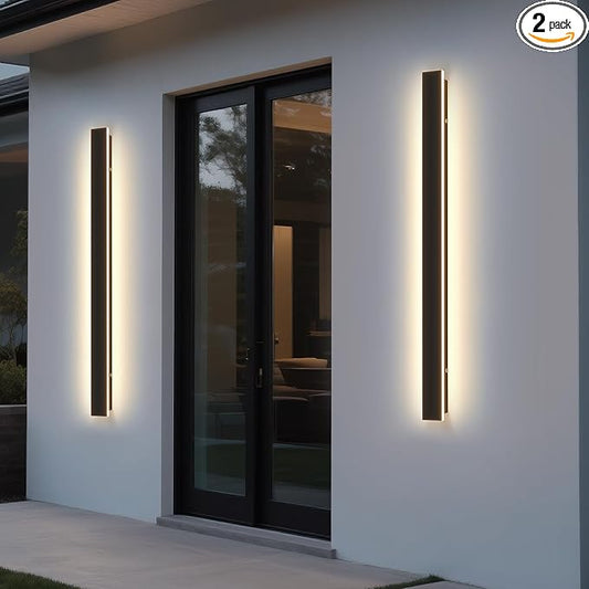 Modern Outdoor Wall Light, 31.5Inch 3000K-6000K Black LED Dimmable IP65 Waterproof with Remote Outdoor Linear Wall Sconces Exterior Lighting Fixture Porch Wall Light for House, Front Door