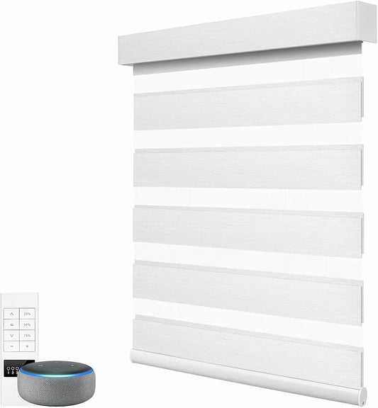 ACMEART Motorized Zebra Blinds,Smart APP & Remote Control Light Filtering Zebra Shades,Compatible with Alexa,Custom Size Electric Window Blinds for Home Office (Luxury Pure White)