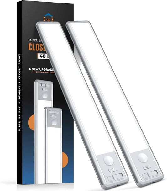 BLS 10inch Under Cabinet Lighting, LED Closet Lights, Motion Sensor Light Indoor, Battery Operated USB C Rechargeable, Dimmable Magnetic Night Light for Kitchen, 4 Sensor Mode, Cool White (2 Pack)