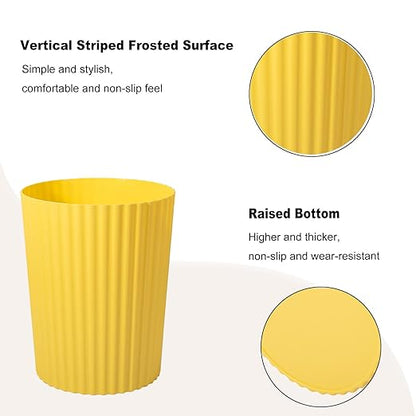 JiatuA Small Trash Can Plastic Wastebasket Round Garbage Container Bin for Bathroom, Kitchen, Bedroom, Home Office, College Dorm, Yellow