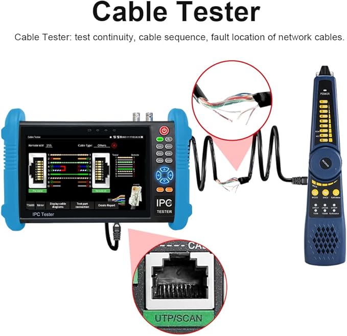 EVERSECU 7 Inch Touch Screen 5 in 1 CCTV Tester with Cable Tracer, Support Upt to 4K IP Camera & 8.0 Megapixel AHD, TVI, CVI & CVBS Analog Camera, with Keyboard/IP Discovery/POE Output/APP