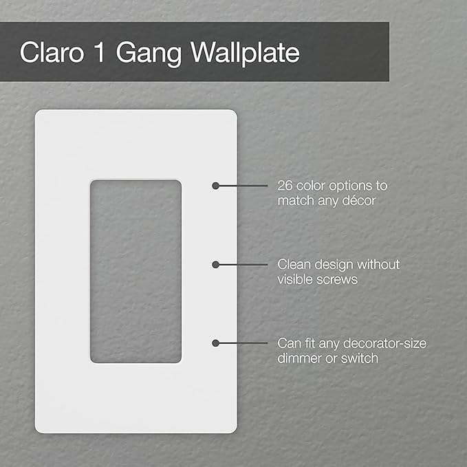Lutron Claro Light Switch Cover Plate, 1 Gang Wallplate, for Decorator Light Switches, Screwless Switch Plate Cover, Gloss, CW-1-GR-2, Gray, 2 Pack