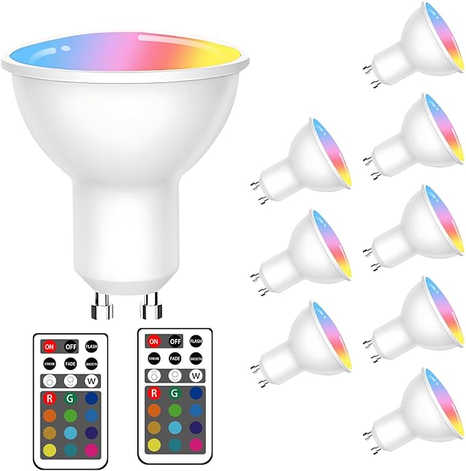 XRise GU10 LED Light Bulb Dimmable 3W LED Bulbs with 180°Flood Beam Warm White 3000K 12 Color Choices Remote Control Included Suitable for Bedroom Living Room Party Gathering（9 Pack ）