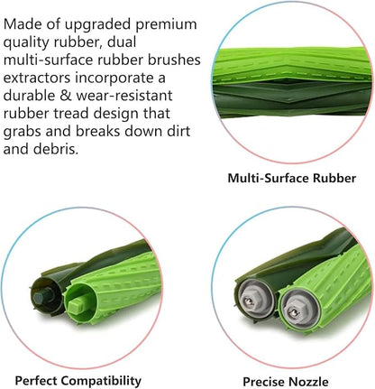 Dual Multi-Surface Rubber Roller Brushes Replacement Parts Compatible with Irobot Roomba I E & J Series I1+ I7 I3+ I4+ I6+ I7+ I8+ J5 J5+ j6 J6+ J7 J7+ J8 J8+ J9+ E5 E6 Vacuum Accessories