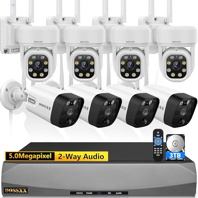 (2026 New) Wireless Security Camera System, 5MP WiFi Home Security System with 8 Cameras (4 PTZ Auto Tracking + 4 PIR Bullet), 8CH NVR 3TB HDD, Dual Band 2.4/5.8GHz, 130° Wide Angle, No Monthly Fee
