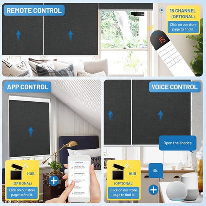 Motorized Blinds with Remote, [Free Solar Panels] Cordless Smart Blinds with Valance Cover, Blackout Electric Blinds with Remote Control, Automatic Roller Shades for Windows Light Black 38" W x 72" H