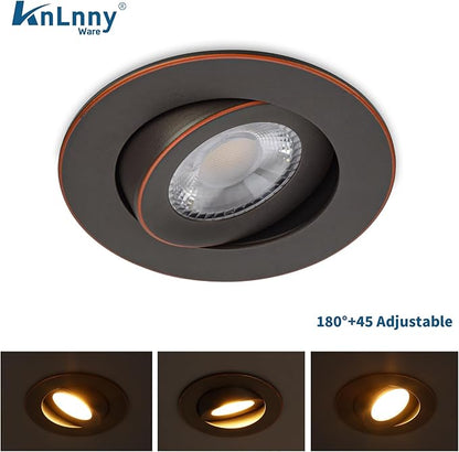 KnLnny Ware Oil Rubbed Bronze Recessed Lighting 4 Inch 6 Pack,Gimbal Led Lights with Junction Box,5CCT Selectable,9W 750LM,Dimmable