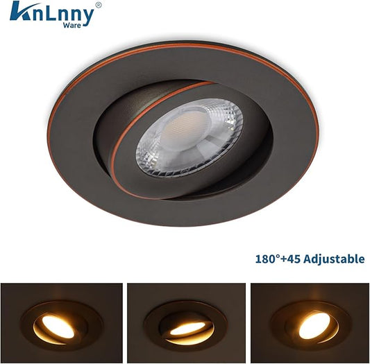 KnLnny Ware Oil Rubbed Bronze Recessed Lighting 4 Inch 6 Pack,Gimbal Led Lights with Junction Box,5CCT Selectable,9W 750LM,Dimmable