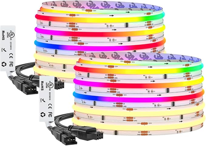 BTF-LIGHTING 32.8FT WS2814 Smart IC RGBW 3000K DC12V COB LED Strip Light | UL Listed 768LEDs/m High Density Color Chasing Uniform Light 10mm Width for Home Party DIY Lighting(No Adapter or Controller)