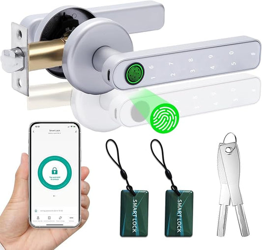 Smart Fingerprint Door Lock, Keyless Entry Door Lock with APP - Cards - Backup Key - Fingerprints - Codes, Biometric Door Lock for Bedroom Hotel Office Apartment and More