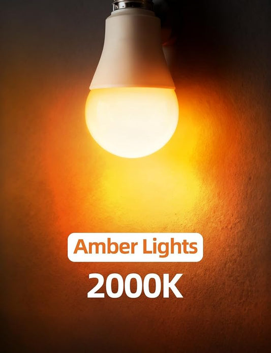 HEKEE Dusk to Dawn Light Bulbs A19 8W 900 Lumens, Outdoor Porch Lights, 60 Watt Equivalent, Amber LED Orange-Yellow Sensor Bulb, Security Bulb(Auto On/Off), E26 Screw Base(4 Pack)