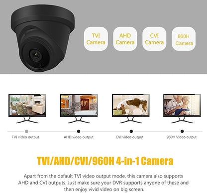 4MP Analog Coax Dome TVI CVI CCTV Surveillance Security Camera, 2.8mm 100° Wide Viewing Angle, 65ft IR Night Vision, Outdoor, Full Metal Housing, ONLY Compatible with 4MP, 5MP and 8MP DVR, Black