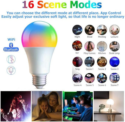 Smart Light Bulbs,WiFi & Bluetooth LED Light Bulb That Compatible with Alexa & Google Home, Color Changing Light Bulb, 10W A19 E26 2.4Ghz WiFi Light Bulbs 60 watt Equivalent, 800lm Dimmable