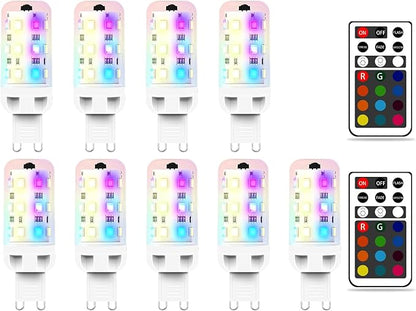 XRise G9 LED Bulb 2.5W Dimmable RGB+Warm White Color Changing with Remote Control Equivalent 25W Halogen G9 Base LED Light Bulbs 3000K 250LM, No Flicker,9 Pack