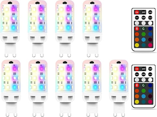 XRise G9 LED Bulb 2.5W Dimmable RGB+Warm White Color Changing with Remote Control Equivalent 25W Halogen G9 Base LED Light Bulbs 3000K 250LM, No Flicker,9 Pack