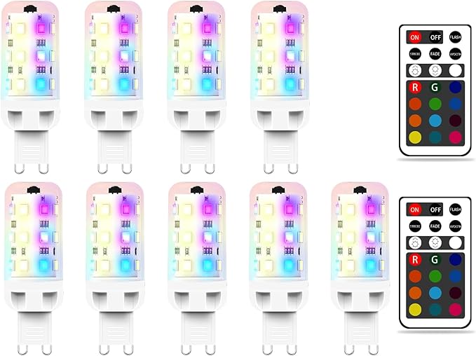 XRise G9 LED Bulb 2.5W Dimmable RGB+White Color Changing with Remote Control Equivalent 25W Halogen G9 Base LED Light Bulbs 6000K 250LM, No Flicker,9 Pack