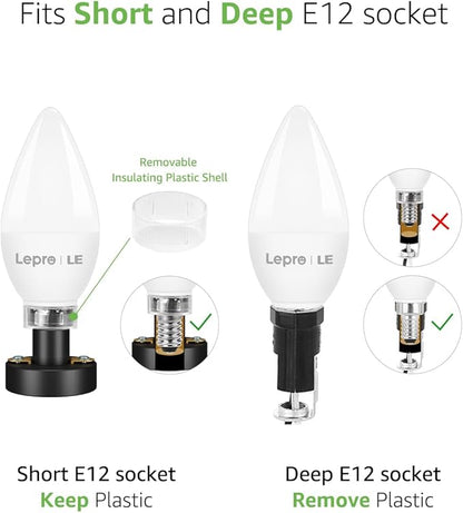 Lepro E12 LED Candelabra Light Bulbs, 5.5 watt, 40 watt Equivalent C37 B11 Ceiling Fan Bulb Chandelier Bulbs, 2700 Kelvin Warm White Type B Small Base Candle Lights, Frosted Plastic Shell, 3-Pack