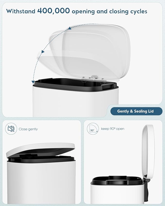 Arlopu 8 Gallon Step Trash Can, Stainless Steel Garbage Bin, Soft-Close Rubbish Bin with Removable Plastic Inner Bucket, Fingerprint-Proof, Lid Dustbin, Suit for Kitchen Home (White, 30L)