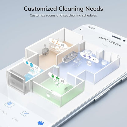 ILIFE A30 Pro Robot Vacuum and Mop, Self Emptying Station for 60 Days, 5000Pa Suction, LiDAR Navigation, No-Go Zones, 2.4G WiFi/App/Alexa/Remote Control, Clean Hard Floors to Medium-Pile Carpet, 110V
