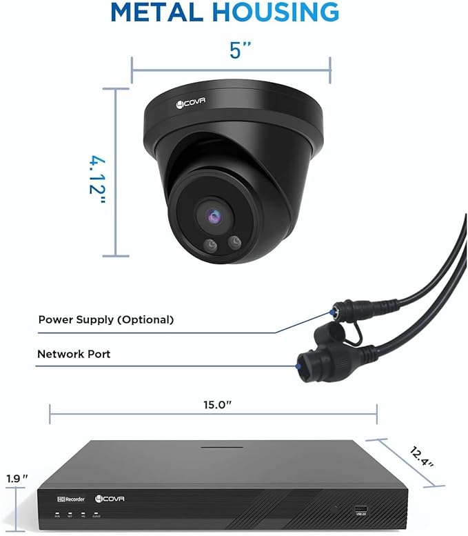 4COVR 16 Channel Security Camera System 4K, AI Human/Vehicle Detection, 8MP NVR 4TB HDD, 12Pcs 8MP Wired Commercial Dome IP PoE Camera IP67 Night Vision, Business Surveillance Outdoor, LY97AB8M1612