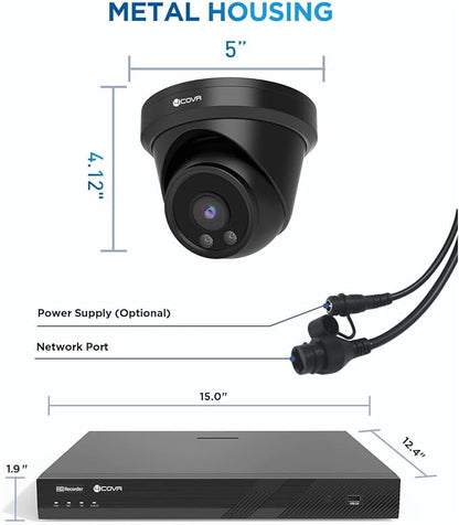 4COVR 16 Channel Security Camera System 4K, AI Human/Vehicle Detection, 8MP NVR 4TB HDD, 12Pcs 8MP Wired Commercial Dome IP PoE Camera IP67 Night Vision, Business Surveillance Outdoor, LY97AB8M1612