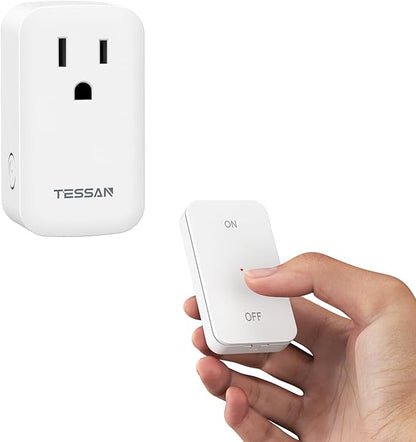 TESSAN Remote Control Outlet Wireless Wall Mounted Light Switch, Range 100FT Remote Control Outlet Plug, Wireless Light Switch for Indoor String Lights, Lamps, 1875W