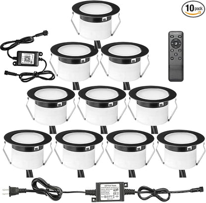 LED Deck Light Kit, 10pcs Φ1.77” WiFi Wireless Smart Phone Control Low Voltage Recessed RGBW Deck Lights with Remote, Voice Control, IP67 Waterproof Outdoor Path Stair Landscape Lighting, Black