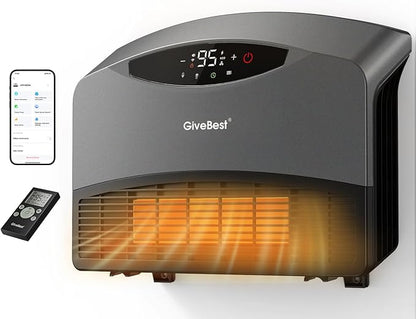GiveBest Smart Wall Heater for Indoor Use, 1500W Electric Space Heater, Works with Alexa, Adjustable Thermostat, Remote Control, 24H Timer, Easy-mounted Heater for living Room Bedroom Office Garage