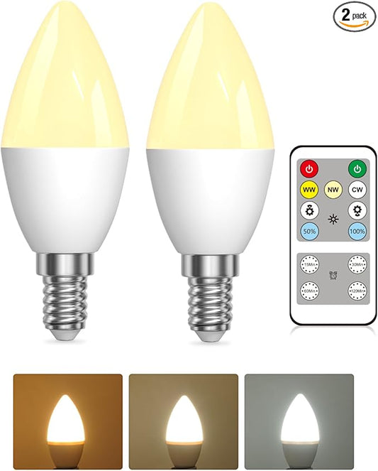 Lustaled 4W E12 LED Candelabra Light Bulbs with Remote Control, Dimmable B11/C37 Candle Bulb 40 Watt Equivalent, 3 Color Temperature & Timer 120V for Chandeliers, Ceiling Fans, Night Lamps